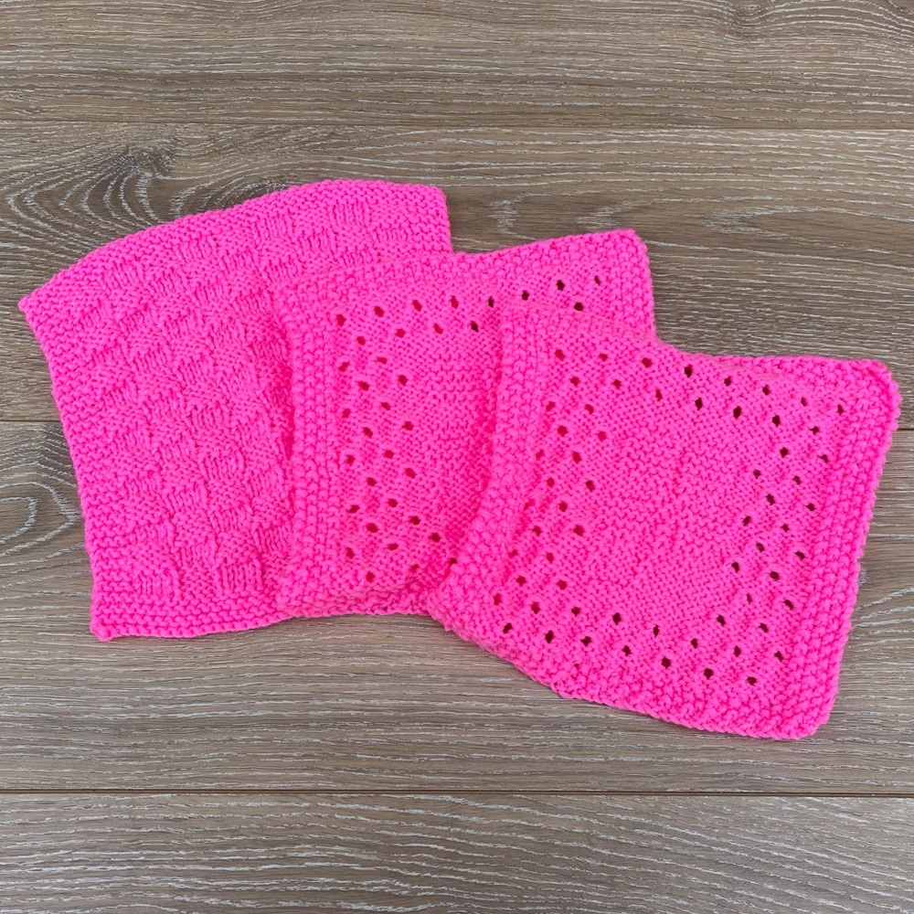 Set of 3 Handmade Bright Pink Dishcloths